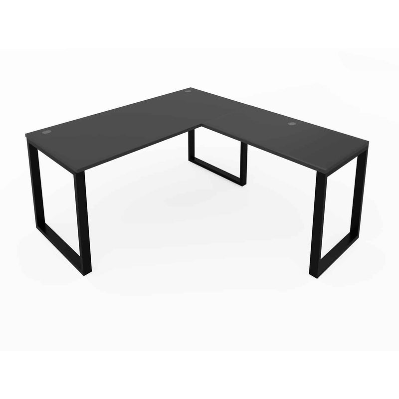 Fusion L-Shaped Metal Leg Desk with Grommets, 66″ x 72″