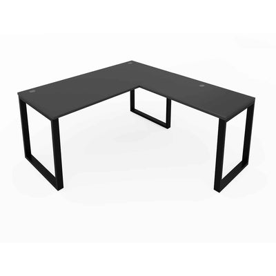 Fusion L-Shaped Metal Leg Desk with Grommets, 60″ x 72″ Black
