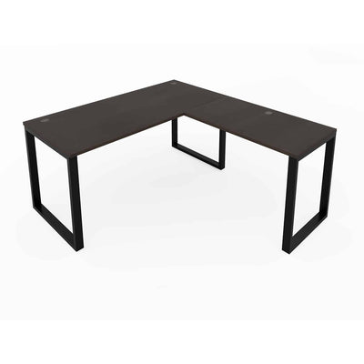Fusion L-Shaped Metal Leg Desk with Grommets, 60″ x 78″