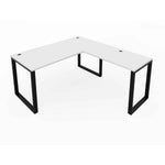 i5 Fusion L-Shaped Metal Leg Desk with Grommets, 66" x 78" - Matte White