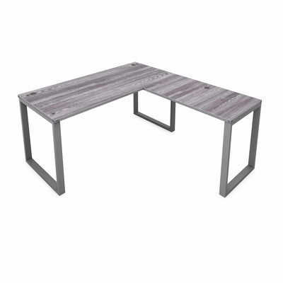 i5 Fusion L-Shaped Metal Leg Desk with Grommets, 66" x 78" - Silver Base