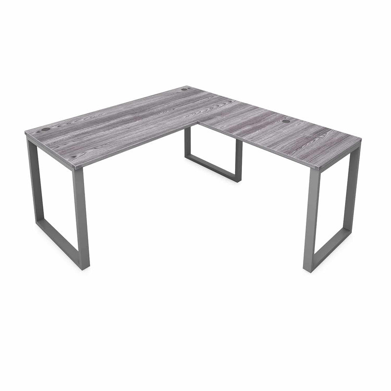 i5 Fusion L-Shaped Metal Leg Desk with Grommets, 66" x 78" - Silver Base