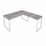 Fusion L-Shaped Metal Leg Desk with Grommets, 66″ x 72″ Grey Top and White Base