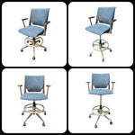 Used haworth blue fabric barstool with casters & ring kit