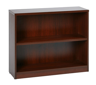 Office Star 36Wx12Dx30H 2-Shelf Bookcase with 1" Thick Shelves - 2-Shelf Office Bookcase in Mahogany