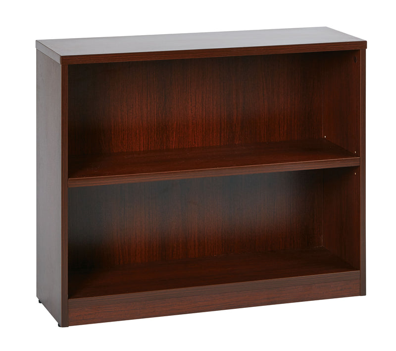 Office Star 36Wx12Dx30H 2-Shelf Bookcase with 1" Thick Shelves - 2-Shelf Office Bookcase in Mahogany