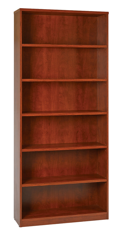 Office Star 36Wx12Dx84H 6-Shelf Bookcase with 1" Thick Shelves - - 6-Shelf Office Bookcase in Cherry