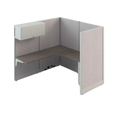 6' x 6' Single Add On Workstation | Cube in a Box Panel System with Silver Paint, Gray Fabric, and Boardwalk Laminate