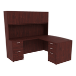 i5 Industries Reversible Bow Front L-Desk with Double Full Pedestals with 4 Door Wood Hutch (71×78)
