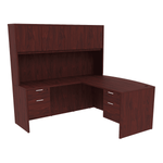 i5 Industries Reversible Bow Front L-Desk with Double Suspended Pedestals with 4 Door Wood Hutch (71×78)