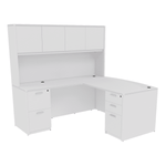 i5 Industries Reversible Bow Front L-Desk with Double Full Pedestals with 4 Door Wood Hutch (71×78)