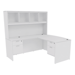i5 Industries Reversible Bow Front L-Desk with Double Suspended Pedestals with 4 Door Glass Hutch (71×78)