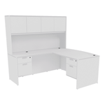 i5 Industries Reversible Bow Front L-Desk with Double Suspended Pedestals with 4 Door Wood Hutch (71×78)