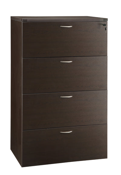 Office Star Napa Four-Drawer Lateral File 36"X22"X56 - Lateral File Cabinet in Espresso