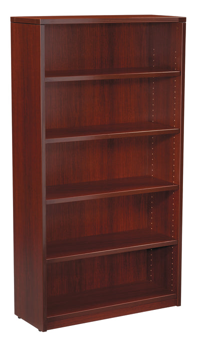 Office Star Napa 5-Shelf Bookcase, 35.5X14X65H - 5-Shelf Office Bookcase in Mahogany