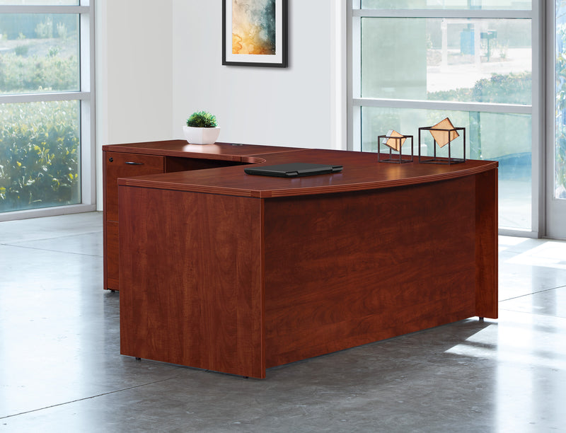 Office Star Napa Left L Shape with Curved Corner 71"X83" - Office Desk in Cherry