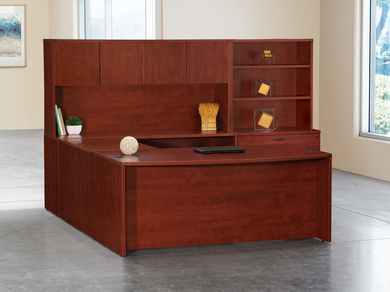 Office Star Napa U Shape with Hutch 107" X 113" - Desk Hutch in Cherry