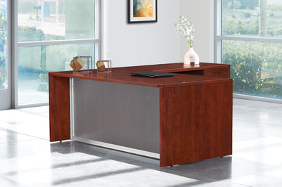 Office Star L-Shape with Glass Modesty Panel 71" x 84" - Desk Modesty Panel in Cherry