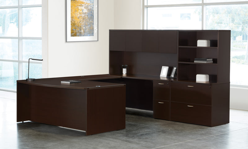 Office Star Napa U Shape with Hutch 107" X 113" - Desk Hutch in Espresso