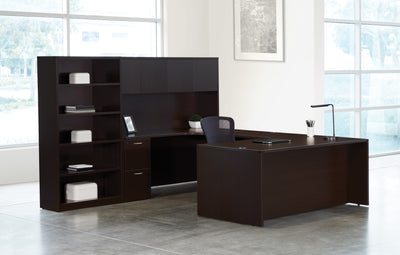 Office Star Napa Left U with Bookcase 107X107 - Office Bookcase in Espresso