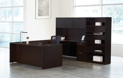 Office Star Napa Right U with Bookcase 107X107 - Office Bookcase in Espresso