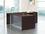Office Star L-Shape with Glass Modesty Panel 71" x 84" - Desk Modesty Panel in Espresso