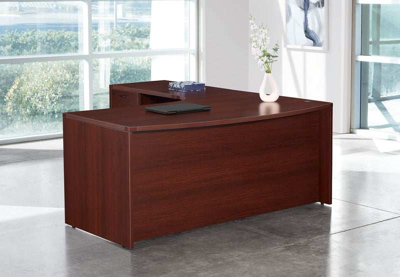 Office Star Napa Left L Shape with Curved Corner 71"X83" - Office Desk in Mahogany