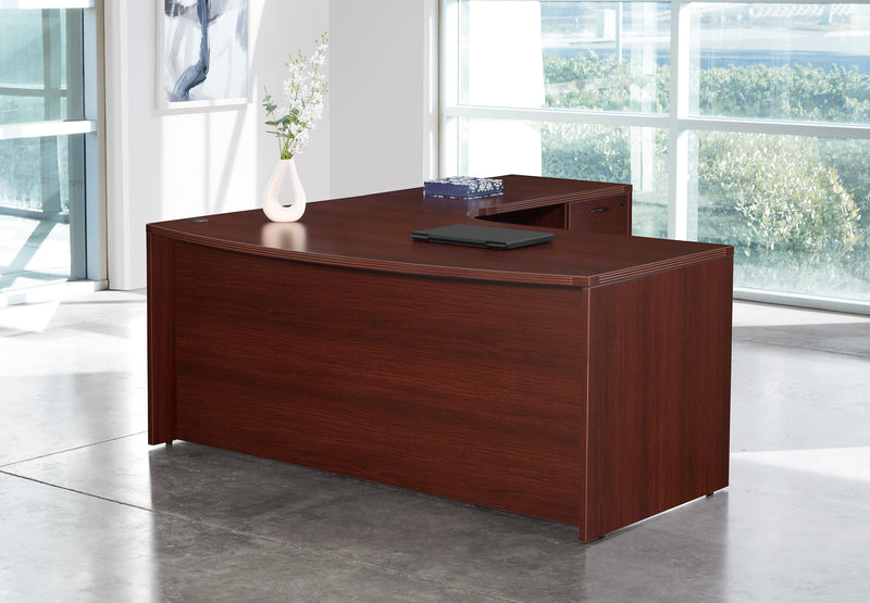 Office Star Napa Right L Shape with Curved Corner 71"X83" - Office Desk in Mahogany