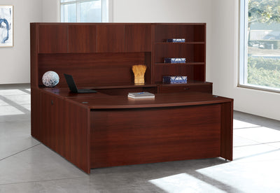 Office Star Napa U Shape with Hutch + Storage 107X113 - Desk Hutch in Mahogany