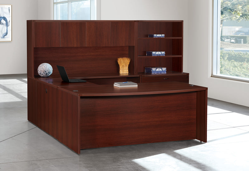 Office Star Napa U Shape with Hutch + Storage 107X113 - Desk Hutch in Mahogany
