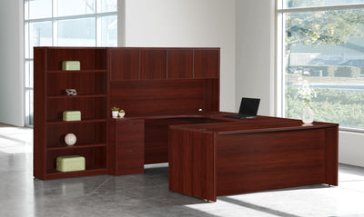 Office Star Napa Left U + Bookcase 107X107 - Office Bookcase in Mahogany