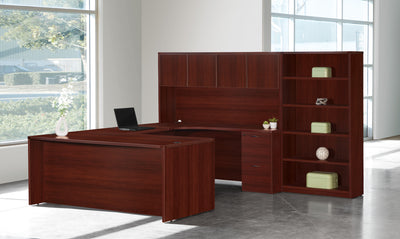 Office Star Napa Right U with Bookcase 107X107 - Office Bookcase in Mahogany