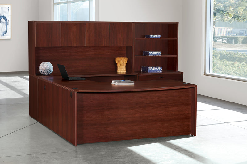 Office Star Napa Right U with Corner + Storage 107X107 - Office Desk in Mahogany