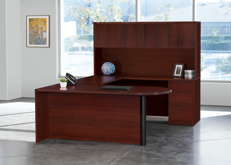 Office Star Napa U with Right Corner Bullet 71X101 - Office Desk in Mahogany
