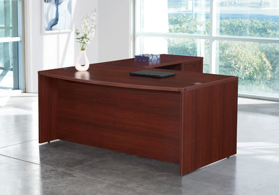 Office Star Napa L Shape with Bow Top Desk 71"X89" - Desk Shell in Mahogany