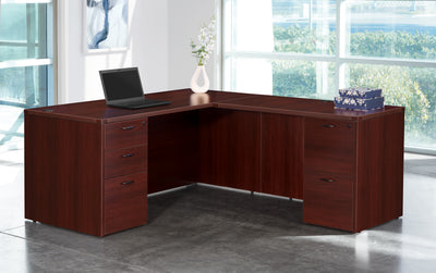Office Star Napa L Shape 66"X78" - Office Desk in Mahogany