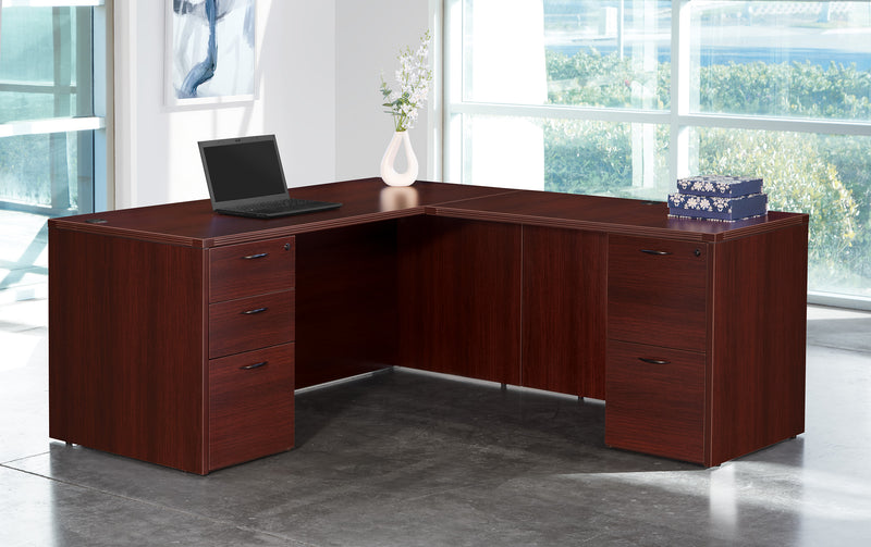 Office Star Napa L Shape 66"X78" - Office Desk in Mahogany