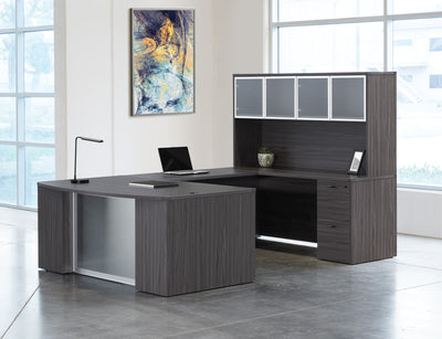 Office Star Napa U-Shape with Hutch with Modesty Panel 71" x 112" - Desk Hutch in Slate Grey