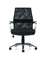 Professional Mesh Back Tilter Conference Chair - Black Mesh Luxhide Seat Aluminum Arms | Ergonomic Conference Seating