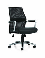 Professional Mesh Back Tilter Conference Chair - Black Mesh Luxhide Seat Aluminum Arms | Ergonomic Conference Seating