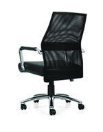 Professional Mesh Back Tilter Conference Chair - Black Mesh Luxhide Seat Aluminum Arms | Ergonomic Conference Seating