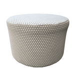OFS Boost Round Ottoman - Grey Fabric with Black Circles.