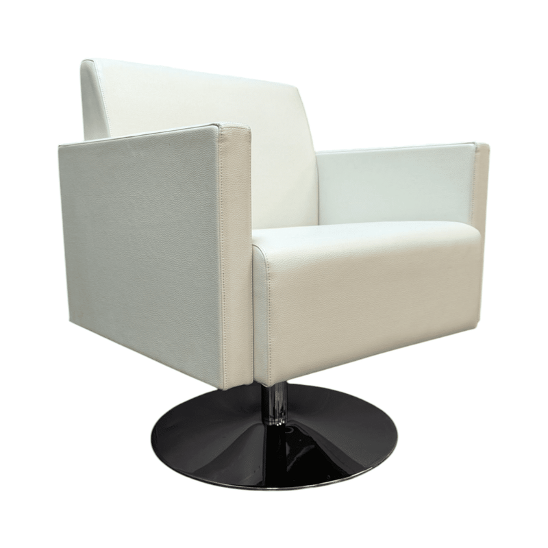 White Club Chair on Chrome Swivel Base