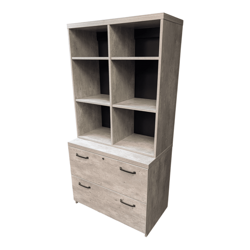2-Drawer Lateral File with Cube Hutch in Grey