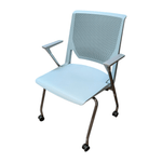 Haworth Very Seminar Mobile Side Chair, Blue Seat and Chrome Frame.