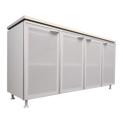 Frosted 4-Door Storage Cabinet with White Top