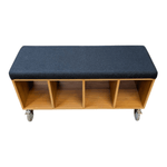 Mobile Wooden Bench with Black Cushion Top 43.75" x 15" x 24" - Pre-Owned