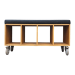 Mobile Wooden Bench with Black Cushion Top 43.75" x 15" x 24" - Pre-Owned