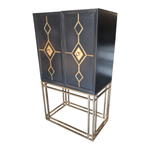 2-Door Vanity Cabinet in Black, gold accents.