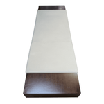 Pre-Owned Krug Leather Bench | Tan Leather Mahogany Wood Chrome Legs